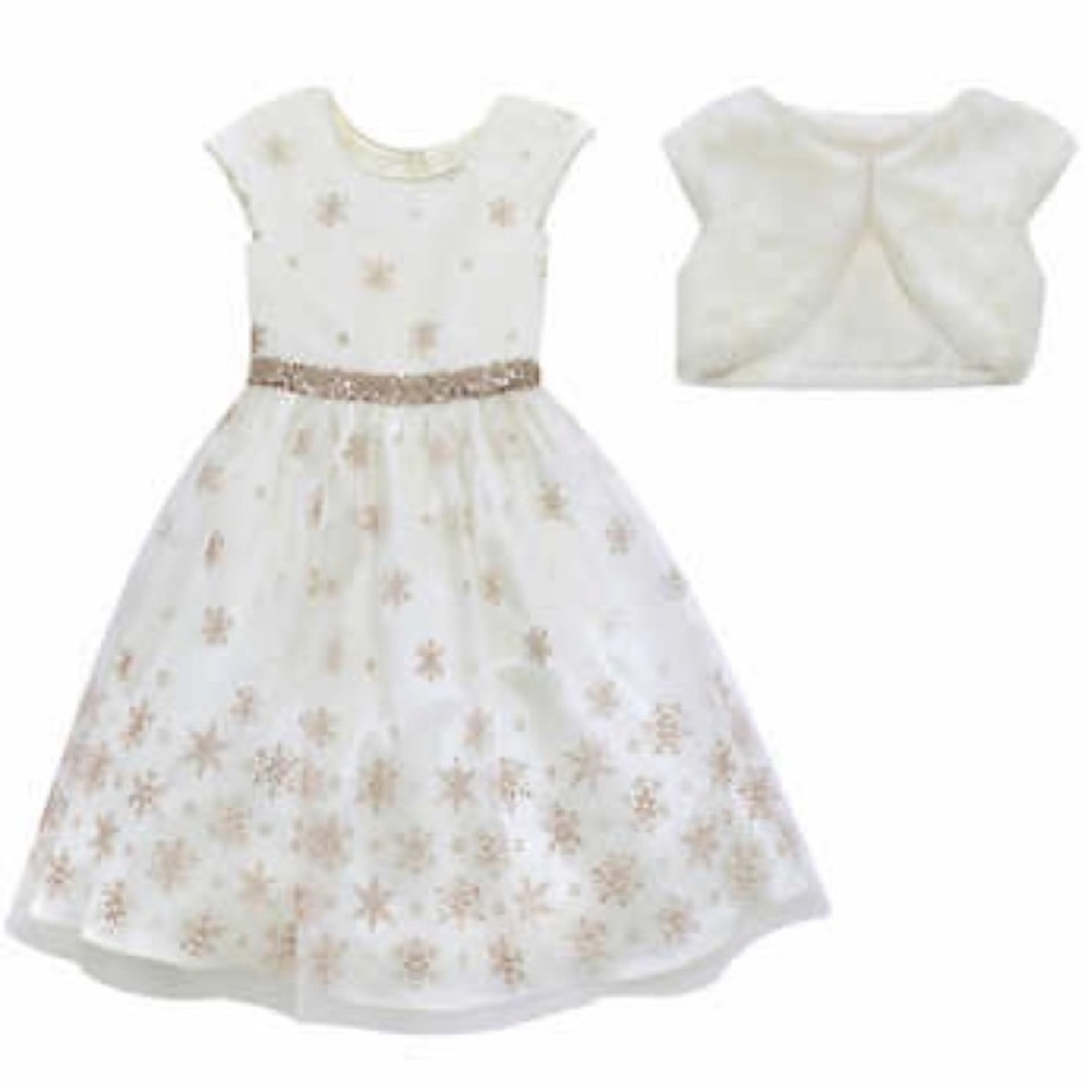 2T Jona Michelle Girls Ivory Snowflake Christmas Dress